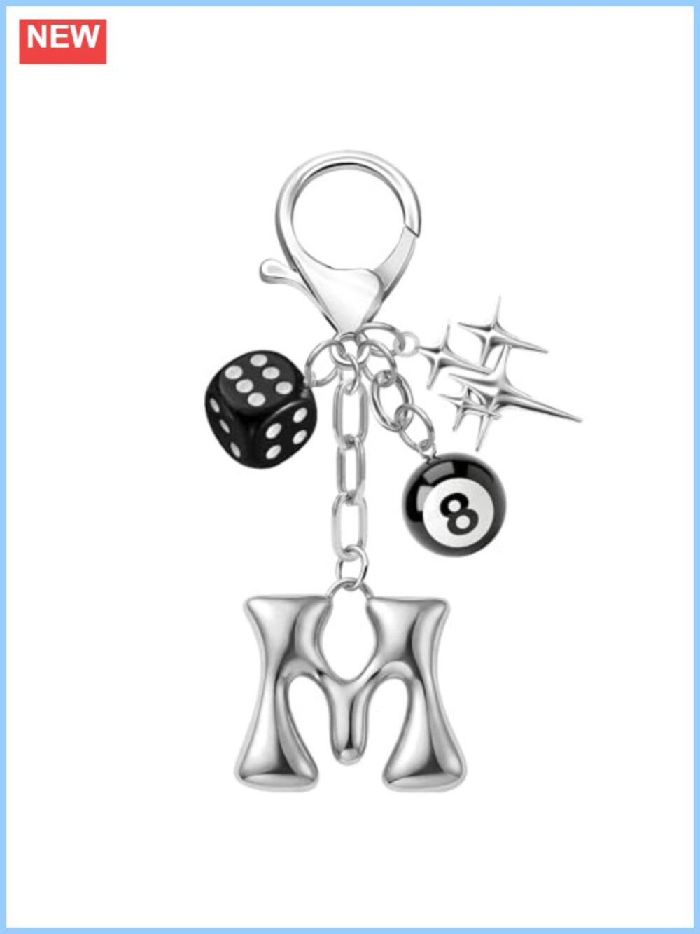 Y2K 8 Ball Dice Keychain Bubble Initial Star Bag Charm Gothic Keyring